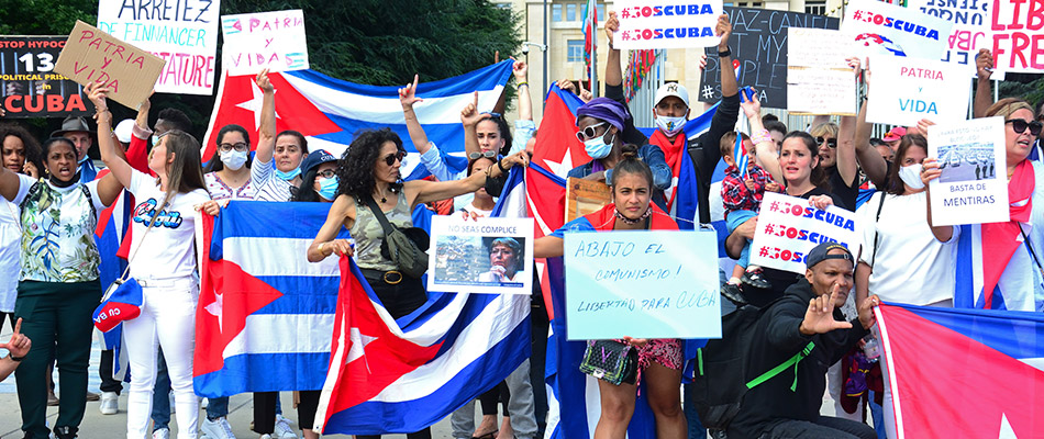 Protestas en Ginebra sobre la situación en Cuba. Foto: Orbisswiss Photos & Press