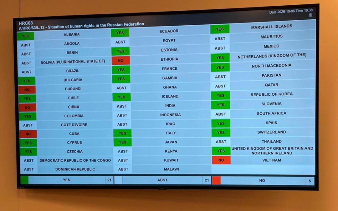 Sanción contra Rusia en el Consejo de Derechos Humanos de la ONU en Ginebra